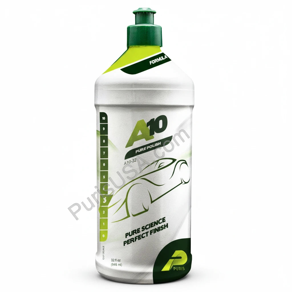 Bottle of A10 pure polish with green cap and white label