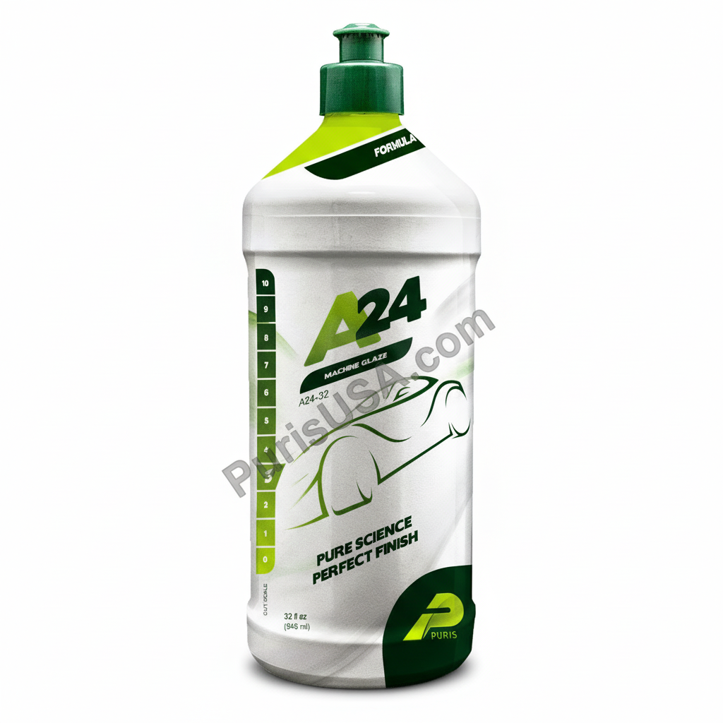 A24 machine oil bottle with green and white design on a transparent background