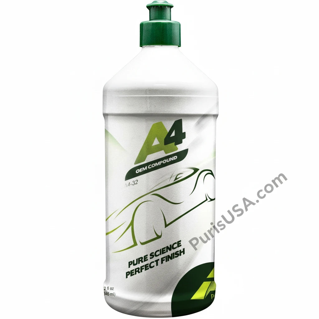 Car polish bottle labeled 'A4' with green cap on white background