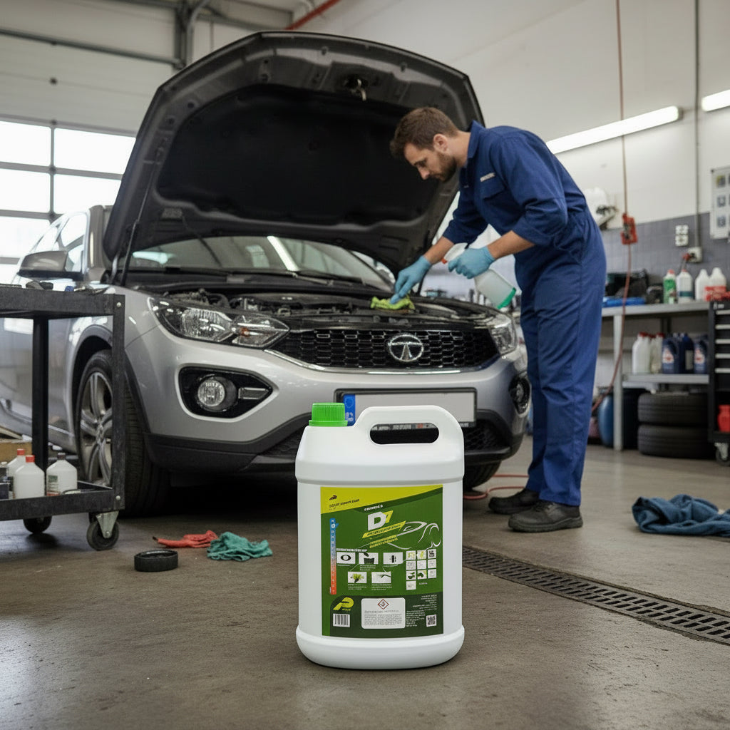 Large container with a green label on a white background